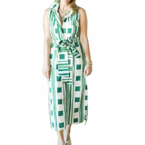 NEW BROOKE WRIGHT mimi block print dress - petite in green - Picture 1 of 2